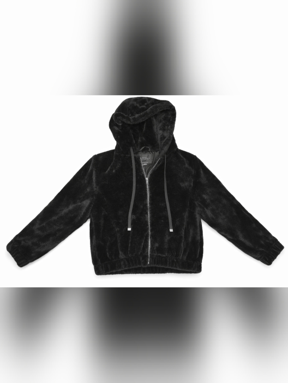 Sanctuary Plush Faux Fur Zip Hoodie Jacket Black Size XL Cozy Luxe